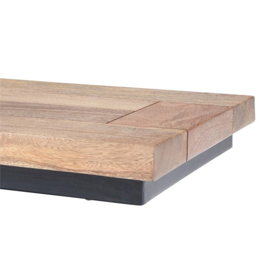 Pemberly Row Modern Solid Wood C-Shape End Table in Natural and Black