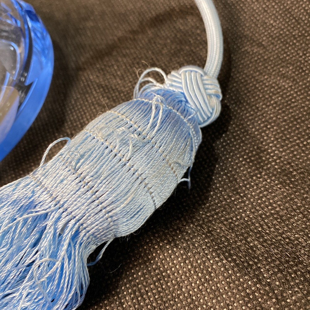 Vintage “Pulled Feather” Blue Tassel Style Atomizer Blue Cut Perfume Bottle Exc