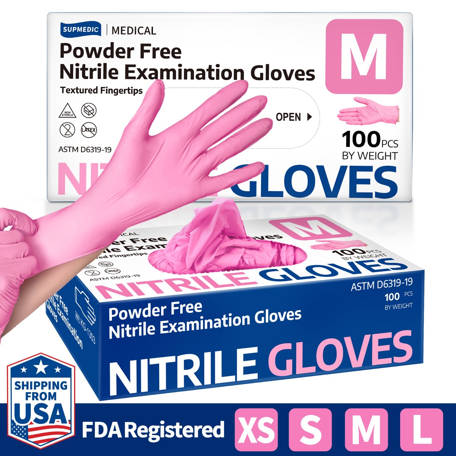 Disposable Nitrile Exam Gloves Powder-Free Food-Safe Cleaning Glove, Rose Quartz