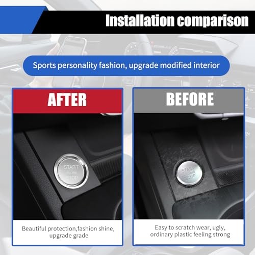 Car Engine Start Button Decals, Start Stop Push Botton Cover 2 PCS Silver