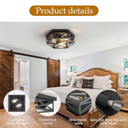 13 inch Flush Mount Ceiling Light Fixture,3-Light Hallway Light 2 pack Black