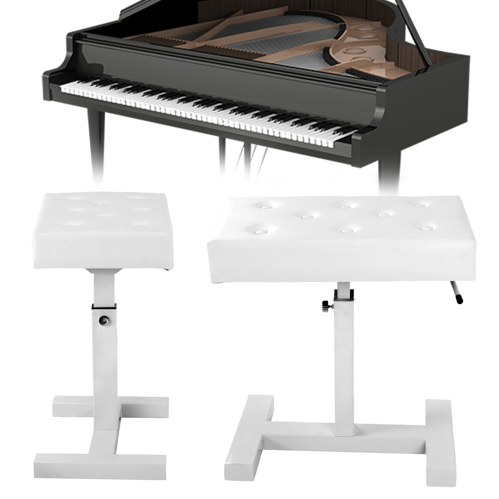Hydraulic Lifting Piano Bench Height Adjustable Keyboard Bench Seat Stool(White)