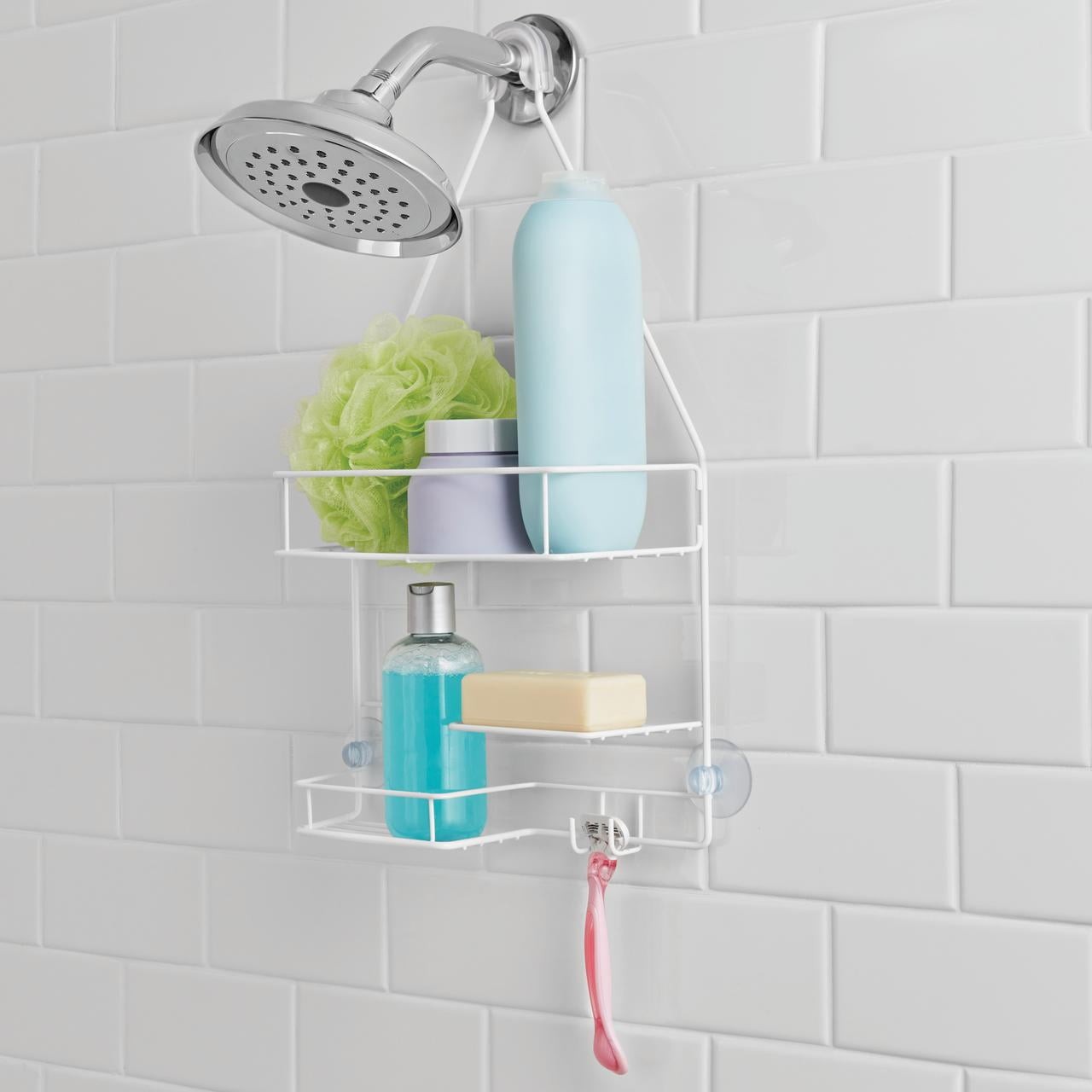 Mainstass Basic Hanging Shower Caddy with 2 Shelves and Soap Tray, White