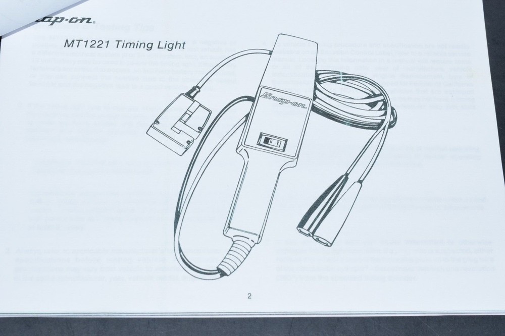 Snap-On MT1221 Inductive Pick Up Timing Light Instruction Manual Only