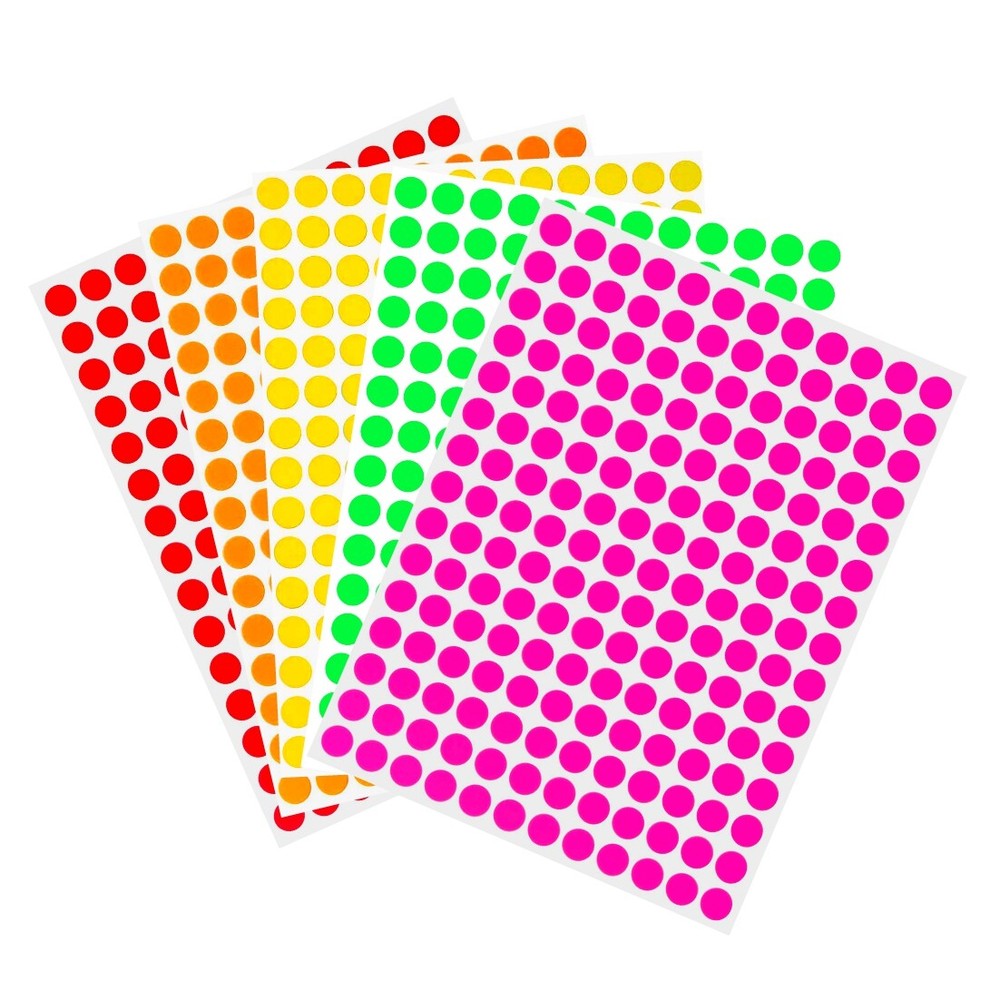 8mm Neon Color Coding Round Dot Stickers ~¼” Permanent Adhesive Circle Labels