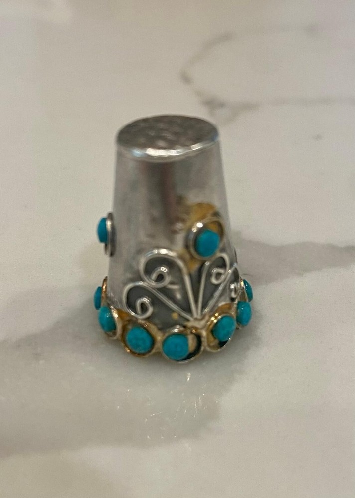 Vintage Mexico sterling silver & turquoise Thimble 