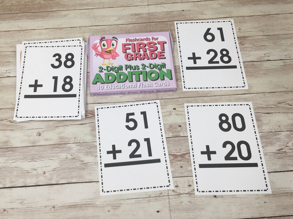 Addition 2-digit plus 2-digit Flashcards For First Grade - Educational
