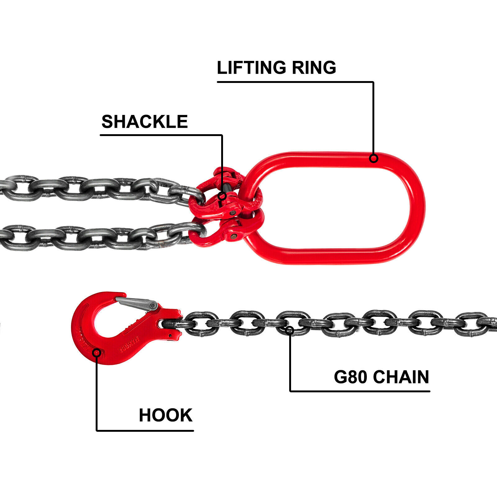 One 5/16" x 6' G80 Chain Lifting Sling 2 Legs 3T/6600lbs Capacity w/Grab Hooks