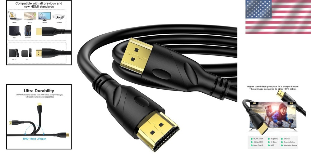 6ft HDMI 2.1 Cable: Experience 8K & 4K Quality with Ultra-Fast Data Transfer