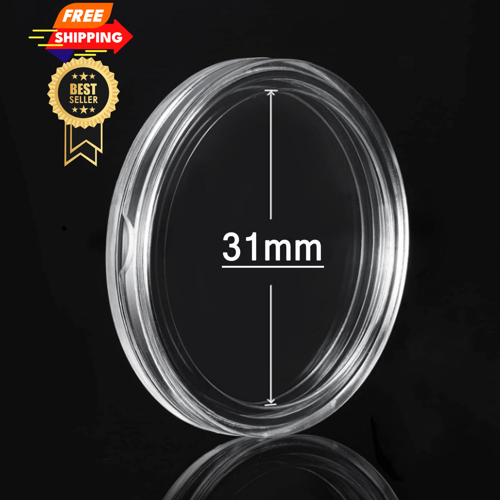 MUDOR Coin Holders for Half Dollar, 100 Pack Storage Cases 31mm, clear