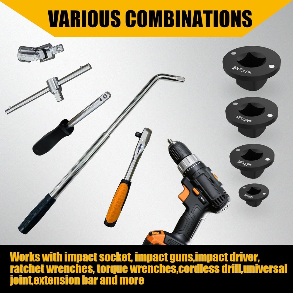 4-Pack Low Profile Impact Socket Adapter Set, Drive Reducing Ratchet Adapter Set