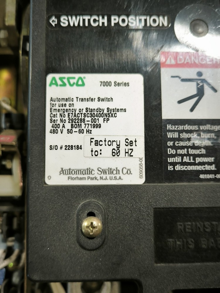 ASCO E7ACTSC30400N5XC Automatic Transfer Switch 400A 480V 50-60Hz