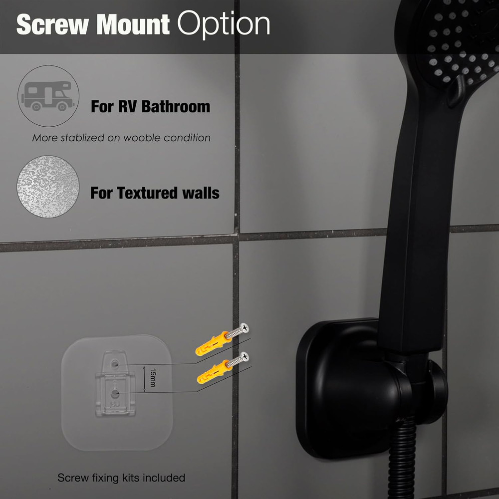 Handheld Shower Head Holder - 5 Positions Adjustable - Concealed Matte Black