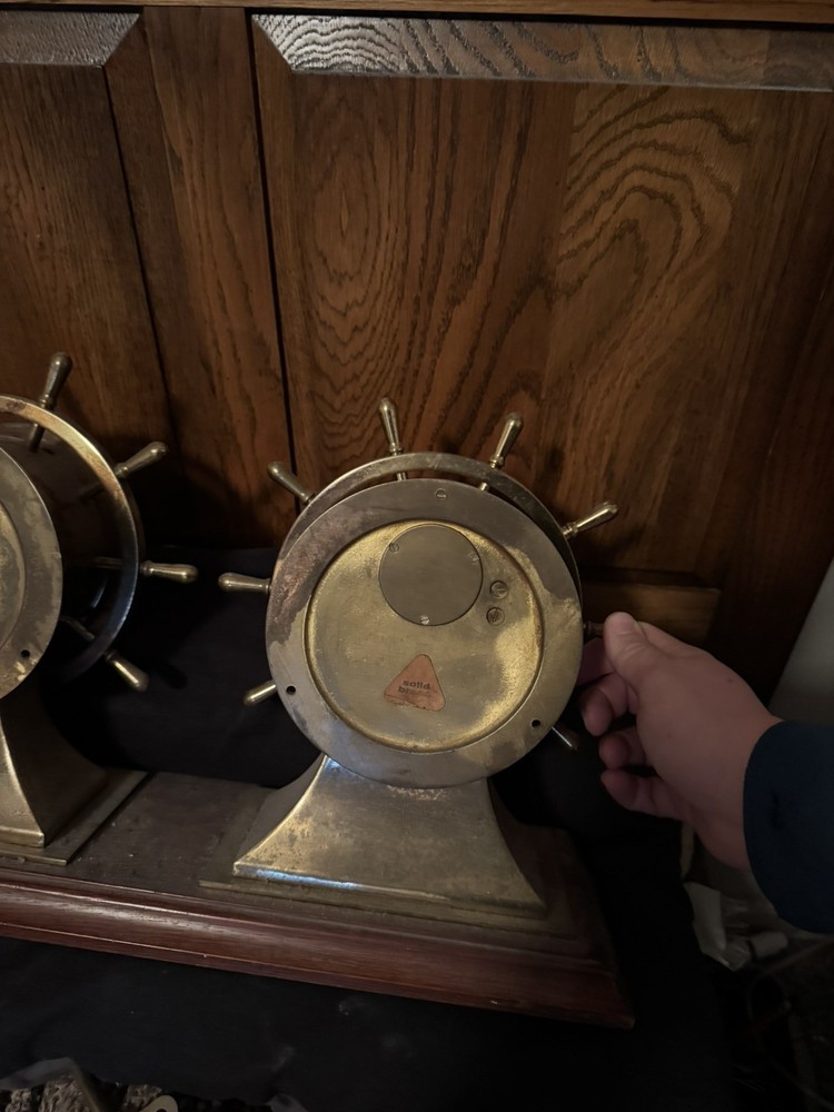 Salem Ship Bells Nautical Clock and Barometer on Stand - Solid Brass - WORKS