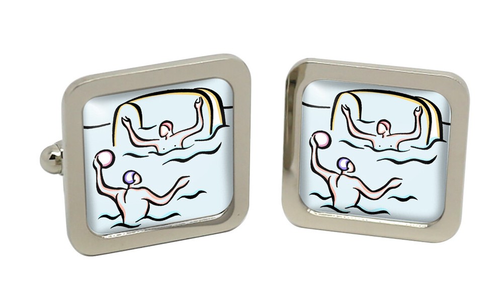 Water Polo Square Cufflinks in Chrome Box
