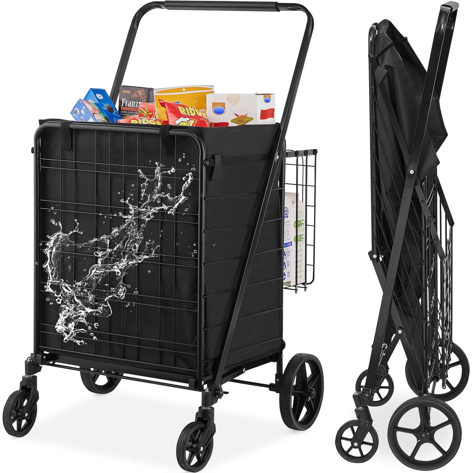 Folding Shopping Cart Rolling Grocery Cart with Double Baskets 330 LBS Shop