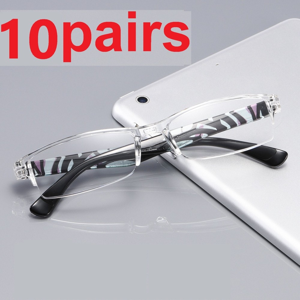 10 Pair Half Frame Womens Ladies Rectangular Lightweight Reading Glasses Readers
