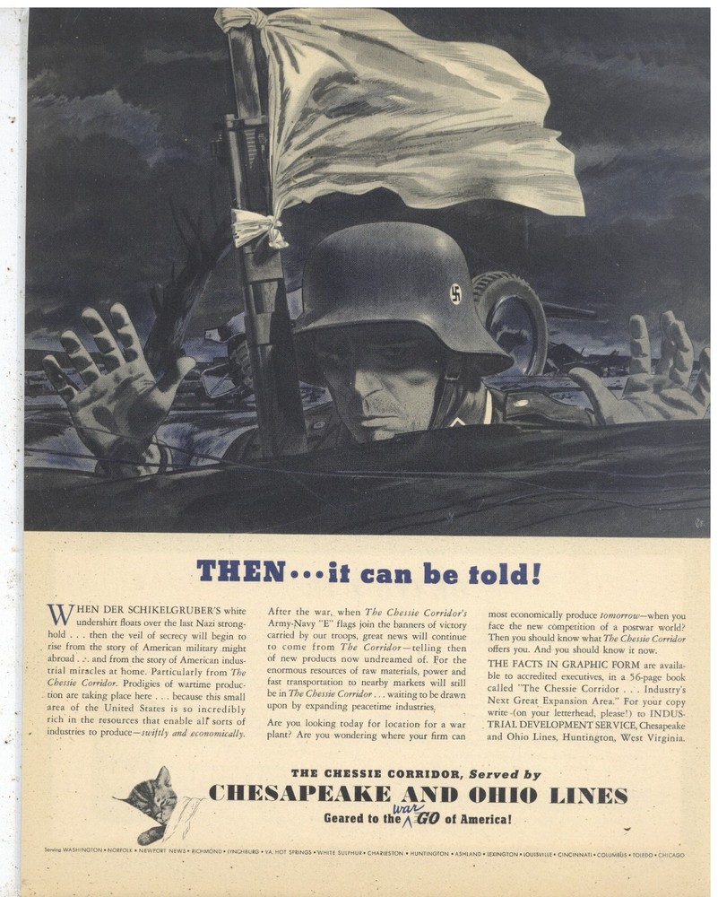 1942 Chessie, Chesapeake & OhiO Railroad Ad: World War Two Theme
