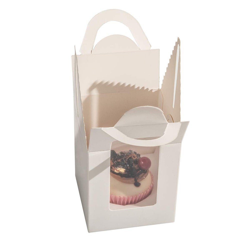 25 Pcs Single White Cupcakes Containers Gift Boxes with Window Inserts Handle...