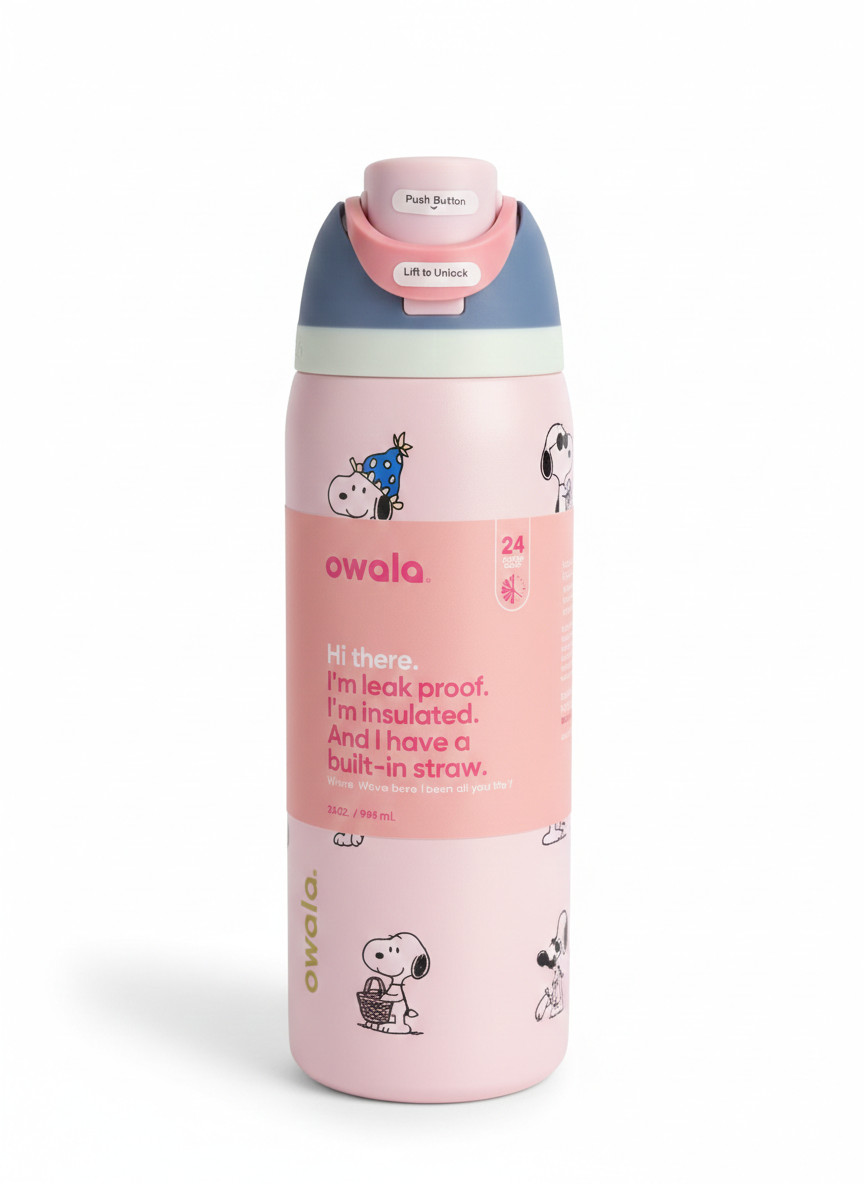New Pink Snoopy Water Bottle Owala 32oz Stainless Steel Exclusive Edition