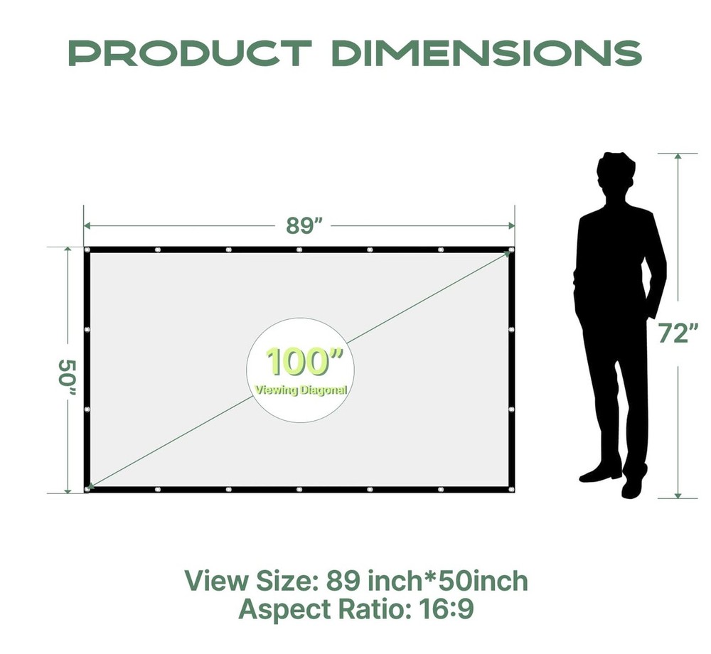 AAJK Projector Screen 100 inch, Washable Projector Screen 16:9 Foldable Anti-...