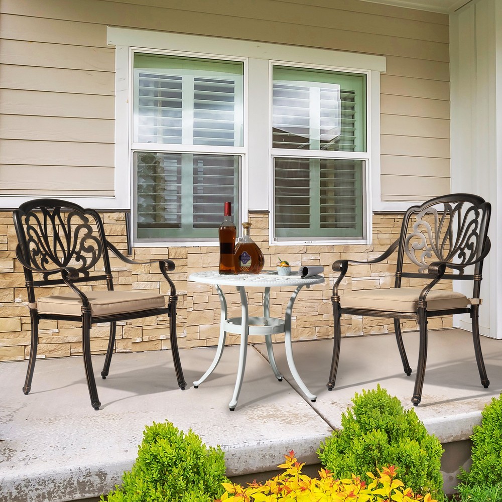 Phoenix Cast Aluminum Round Table, Patio End Table, Side Table