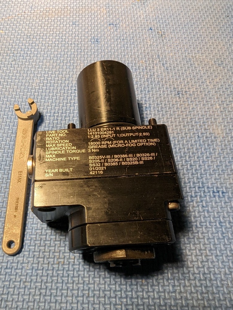 Suhner Accelerated Tool Spindle for Back Working 18,000 rpm max. Tsugami.