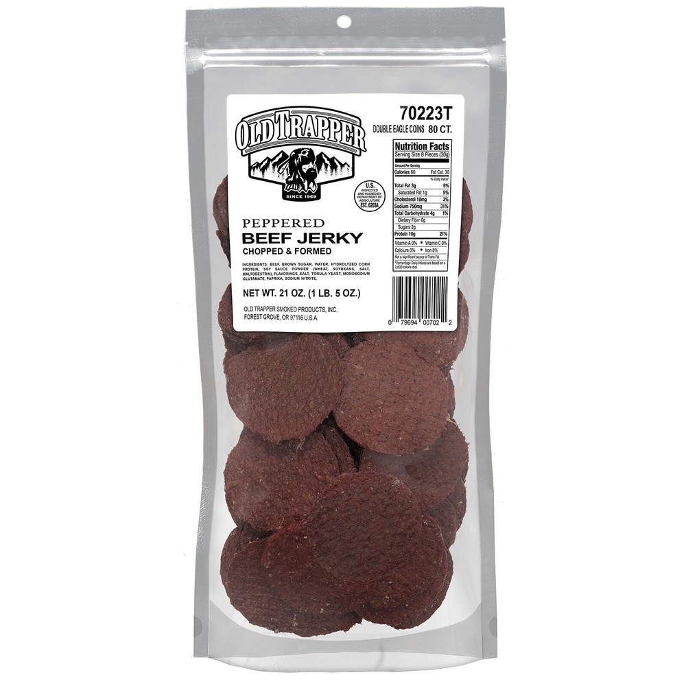 Old Trapper Peppered Double Eagle Beef Jerky 80 Count Tender Flavorful Snack