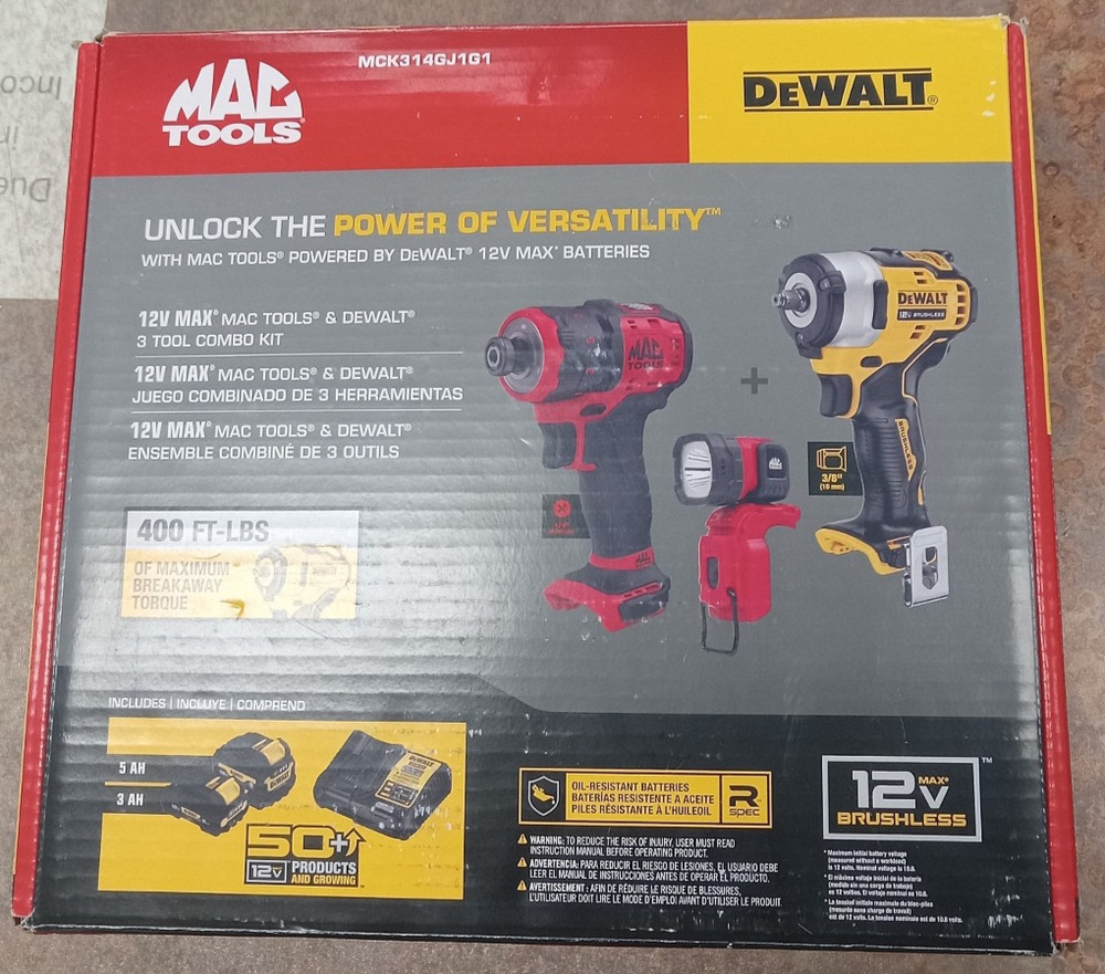 12V MAX MAC & DEWALT 3 Tool Combo Kit w/Impact, Screwdriver & Light
