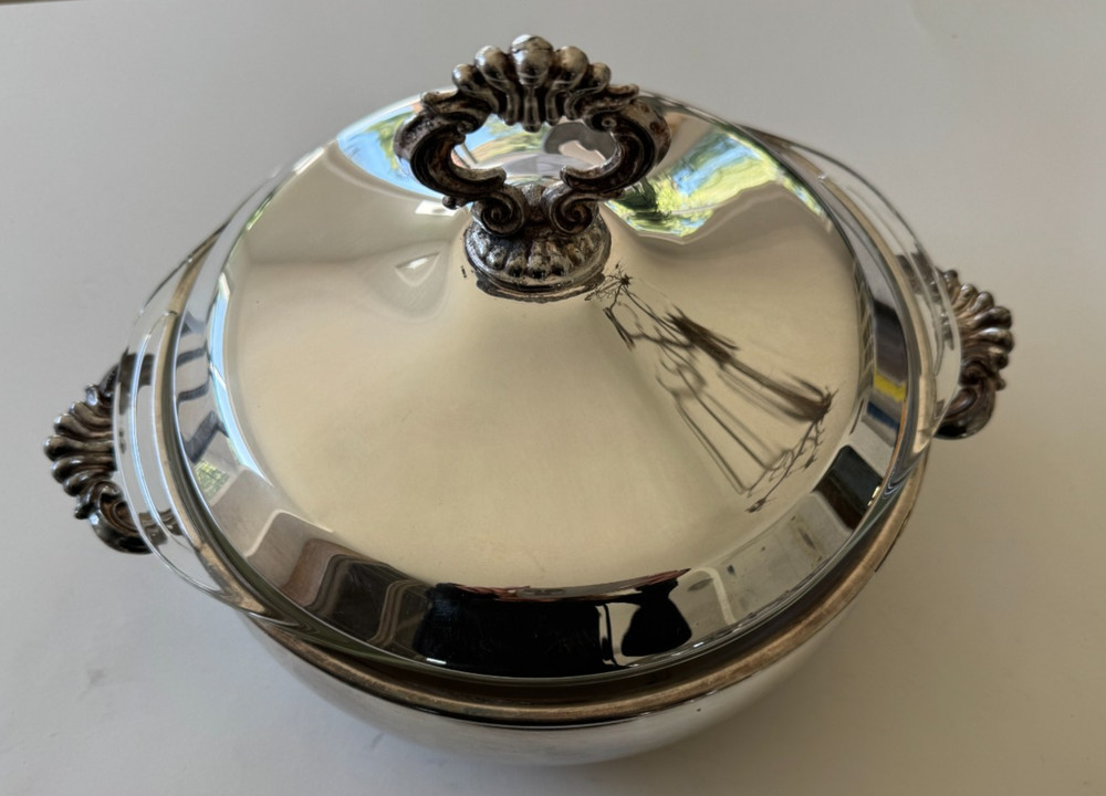 Vintage FB Rogers Silver Co. Silverplate Covered Casserole with Pyrex Insert