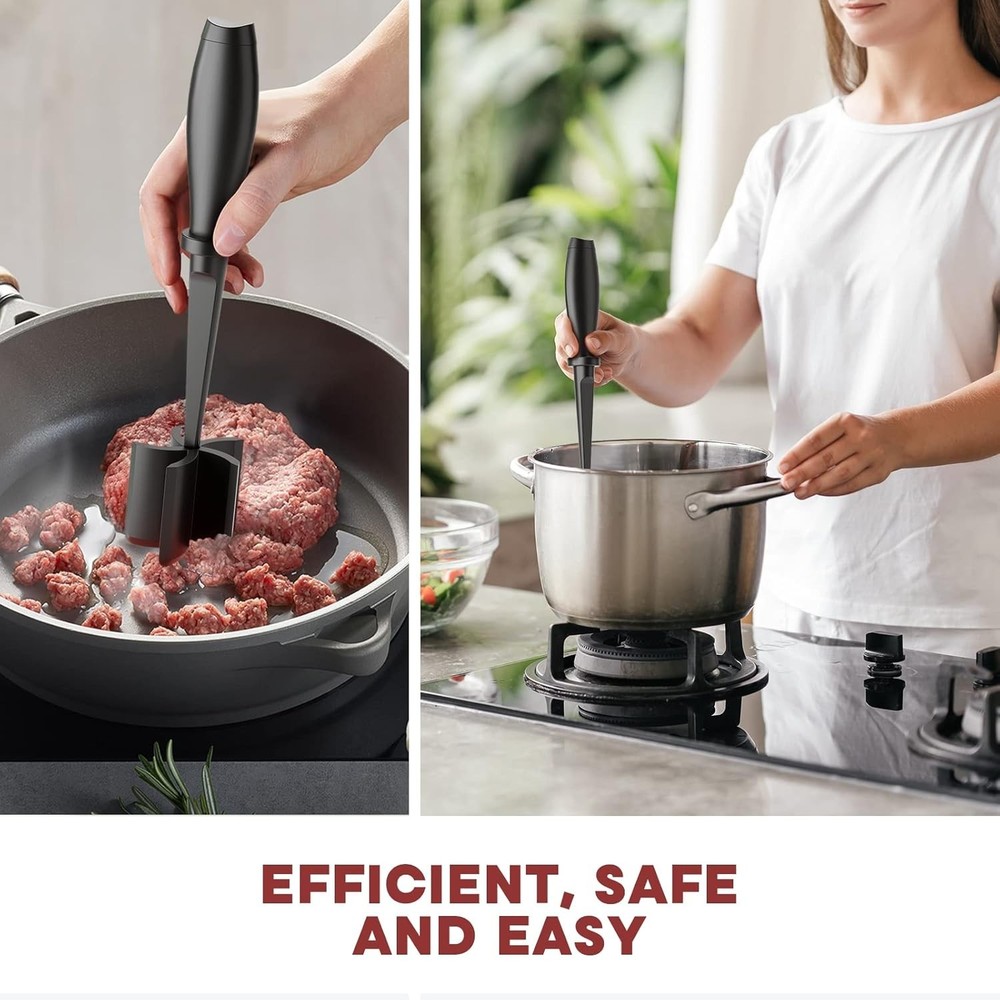Heat-Resistant Meat Chopper – Nylon Ground Beef & Burger Smasher (Black)