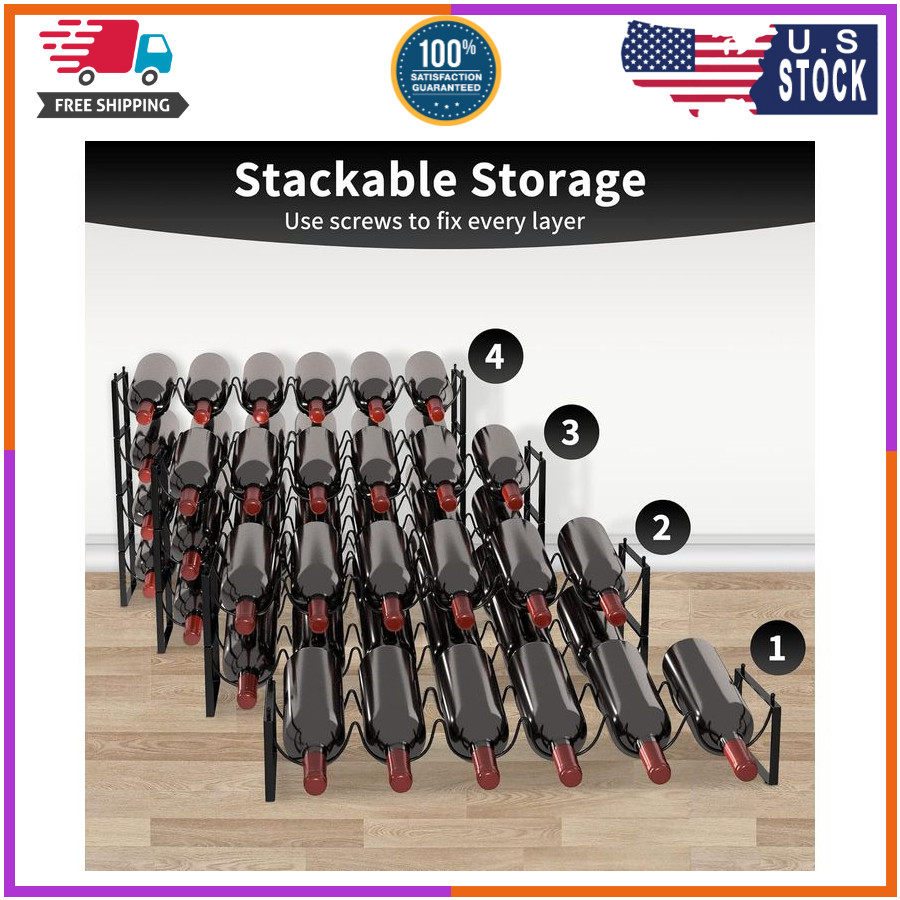 4 Tier Wine Rack, 3-In-1 24 Bottles Wine Storage, Wine Bottle Rack Stackable, Wi