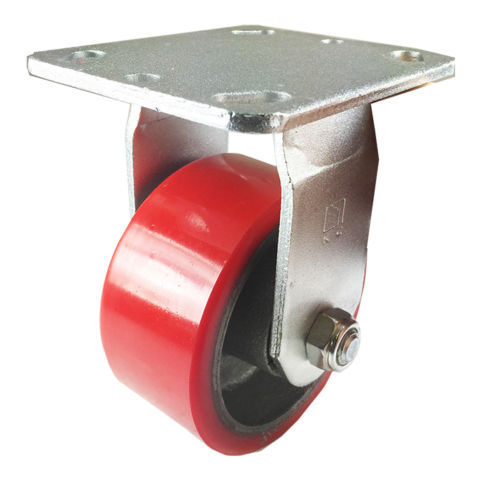 4 Heavy Duty Caster Set 4" 5" 6" Polyurethane on Cast Iron Wheels No Mark Red
