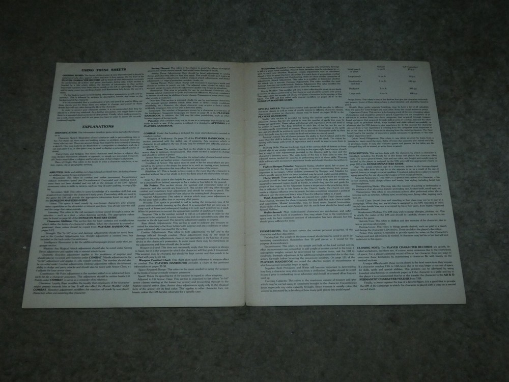 TSR AD&D: Accessory AD&D2: Player Character Record Sheets - Cover only