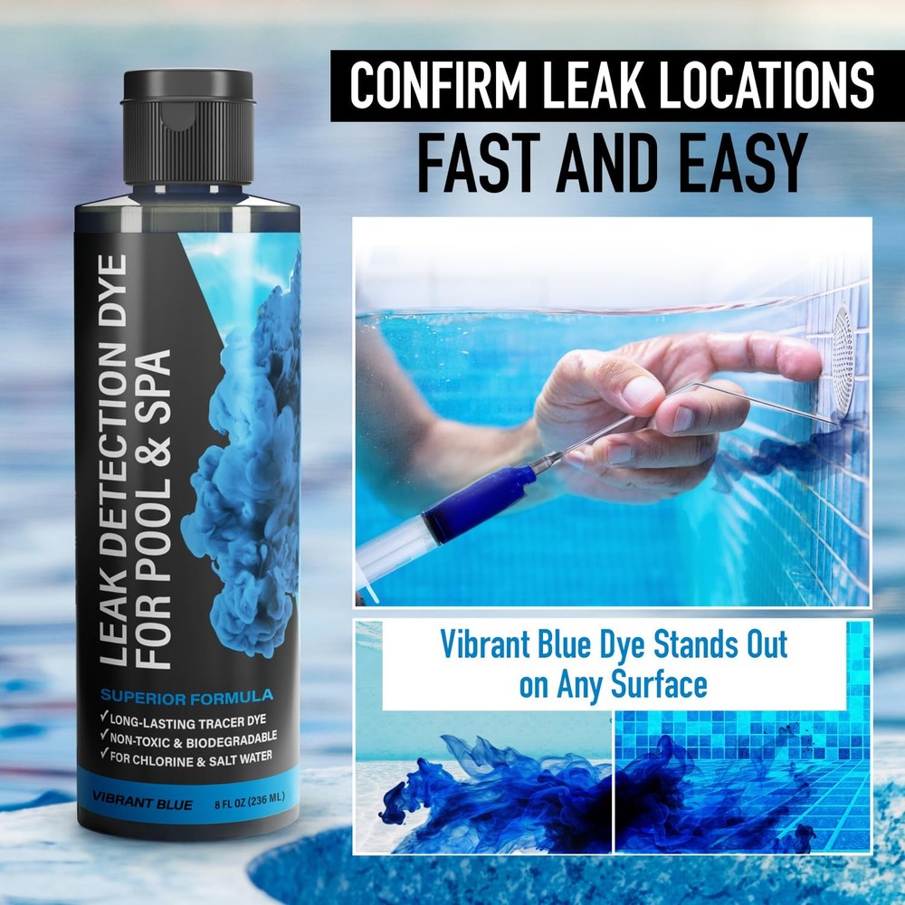 Escentile Pool Leak Detection Dye Kit - with 2 Precision Vibrant Blue