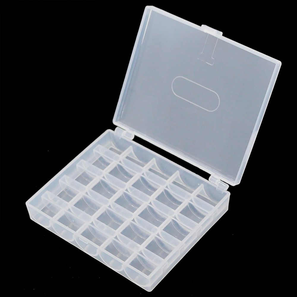 Durable 25-Slot Bobbin Storage Box - Compact, Transparent Sewing Accessory