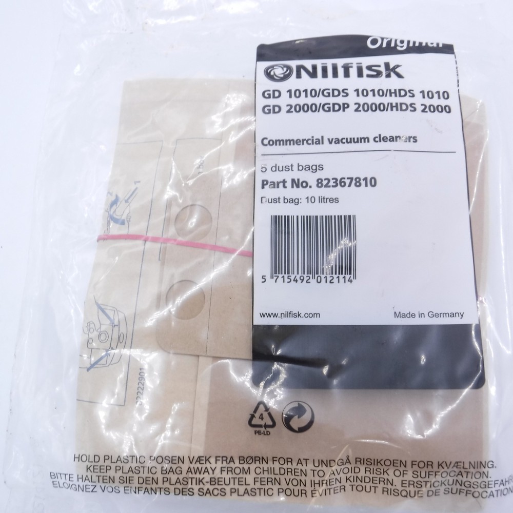5 Pack Nilfisk Commercial Vacuum Cleaner Dust Bags 82367810
