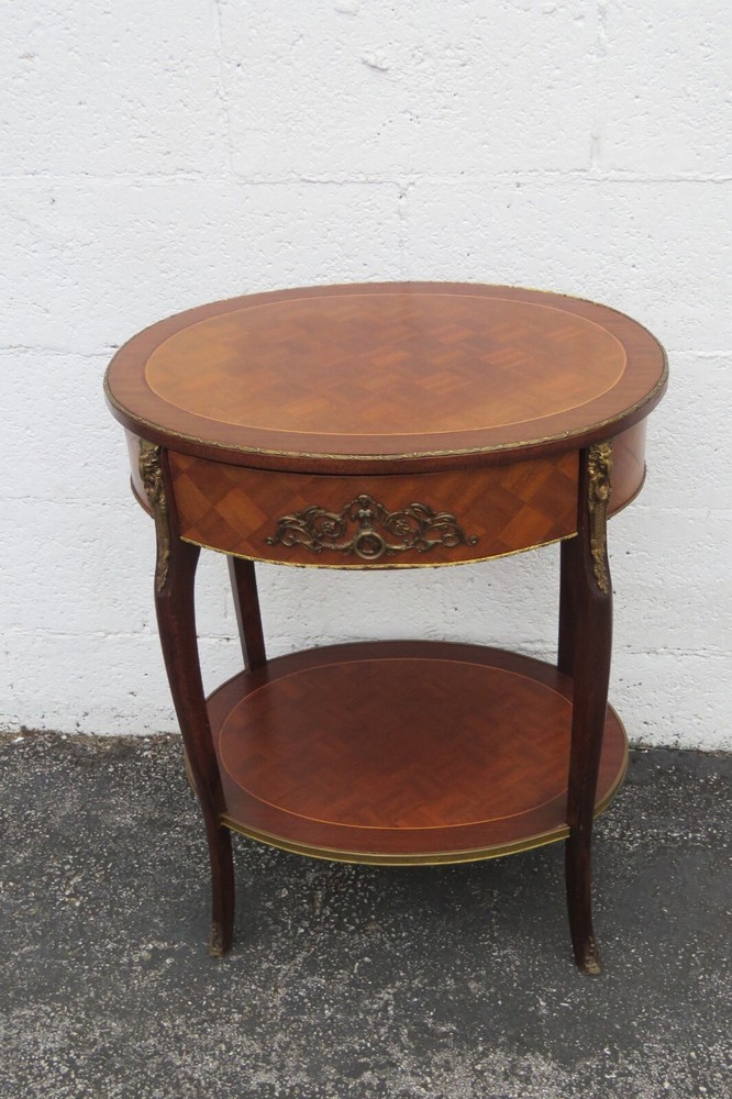 French Inlay Oval Two Tiers Side End Accent Table 5250