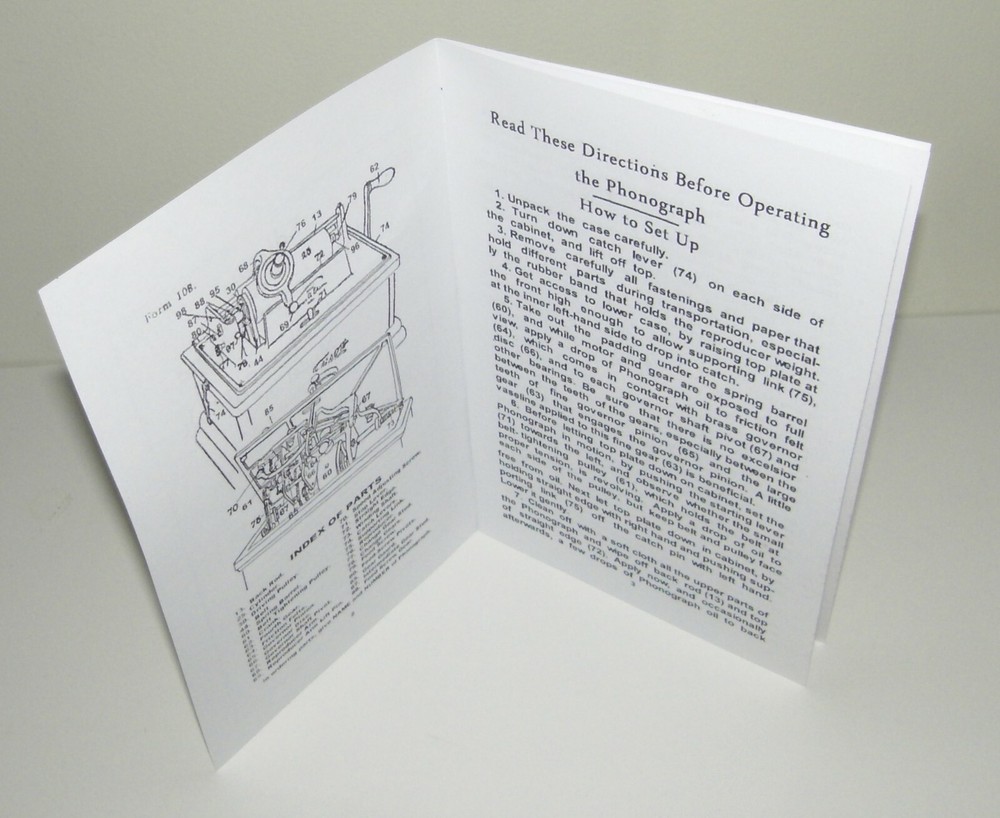 Edison Fireside Phonograph Instruction Manual Reproduction