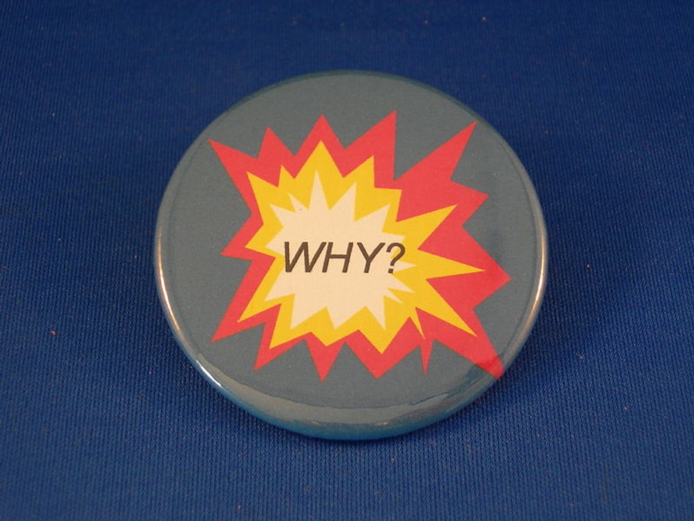 "WHY?"  Existential BUTTON  pin philosophy punk pinback