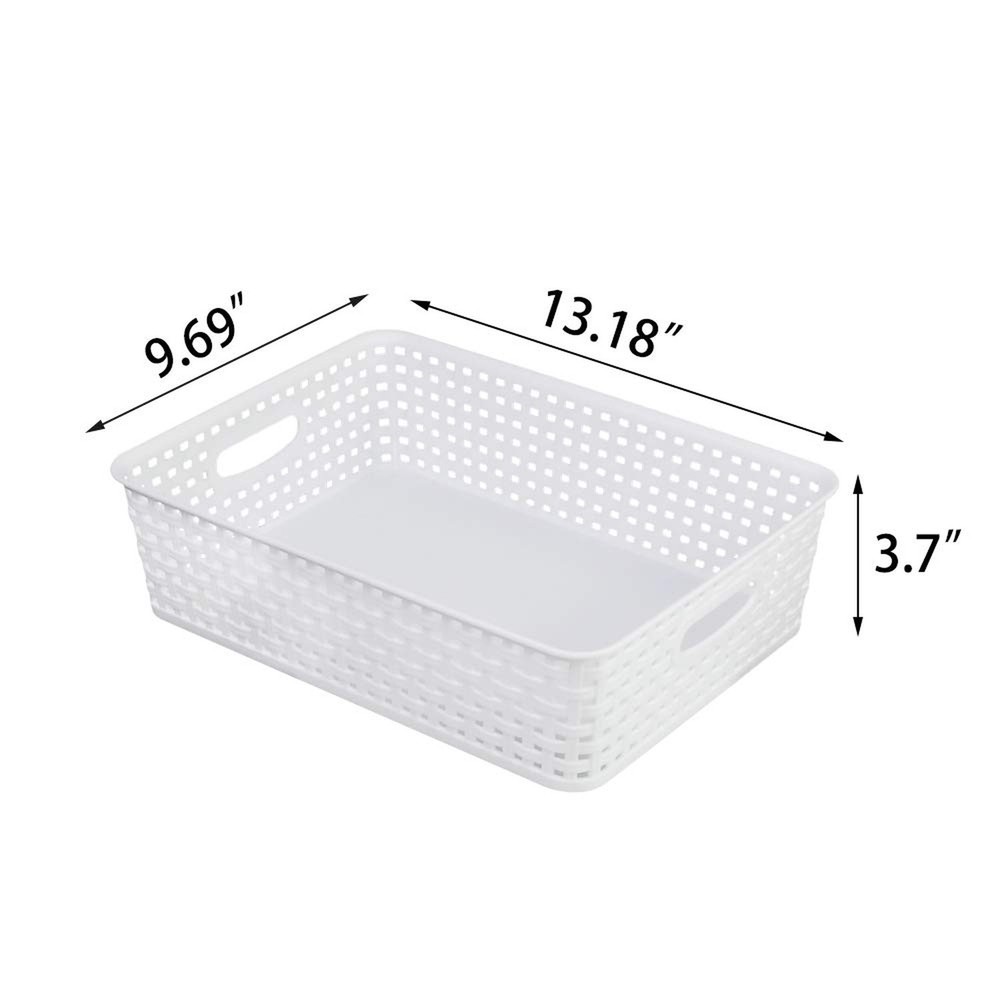 4-Pack White Plastic Basket Trays, Shallow Paper Storage Baskets