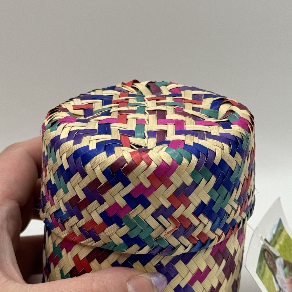 GlobeIn Handmade Palm Leaf Woven Basket Purple Pink Soft Container Holder