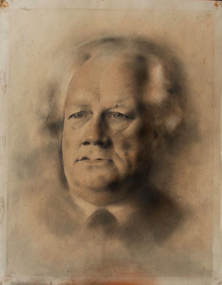 Willi Schmid Male Portrait Drawing Chalk Expressionism Signed 1940