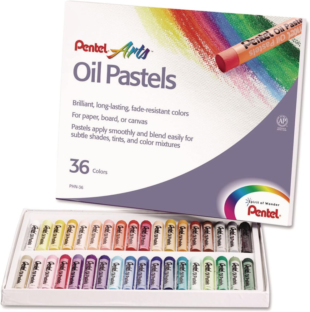 Pentel PHN36 Oil Pastel Set with Carrying Case,36-Color Set, Assorted, 36/Set