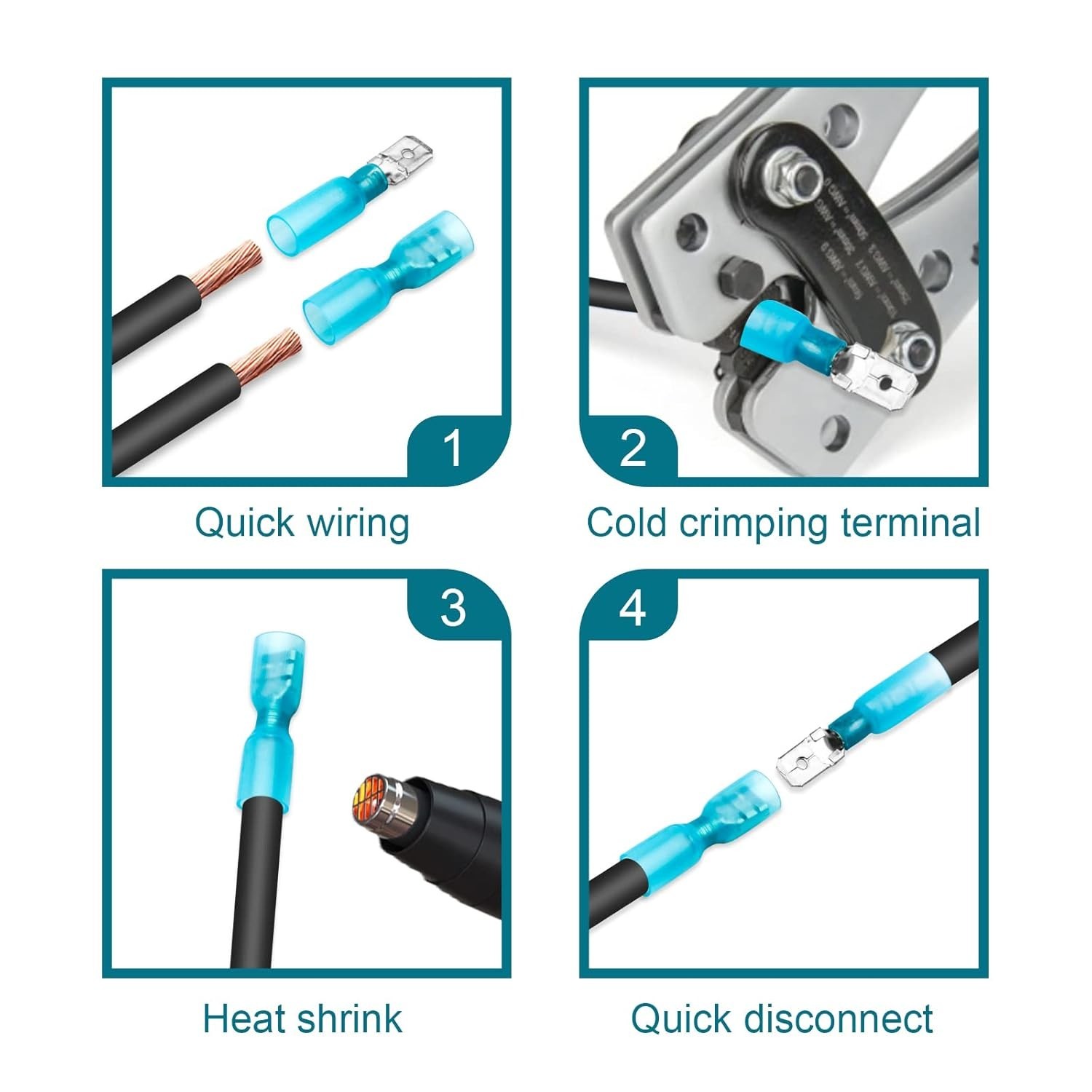 220x Waterproof Heat Shrink Spade Wire Connectors Electrical Crimp Terminals set