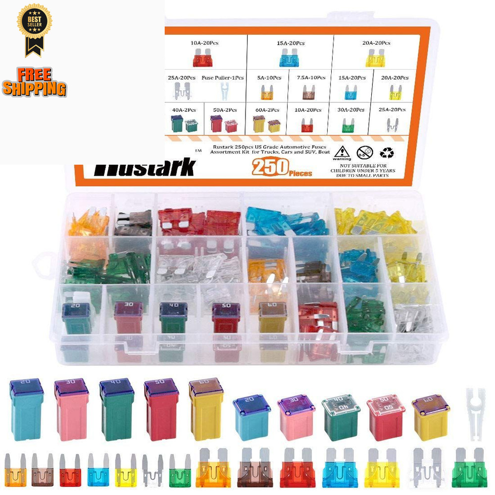 Rustark 250pcs US Grade Automotive Fuses Assortment Kit Standard & Mini Car...