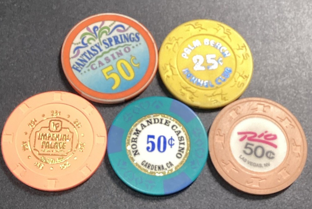 Fractional Casino Chip Lot- 5 Different Obsolete