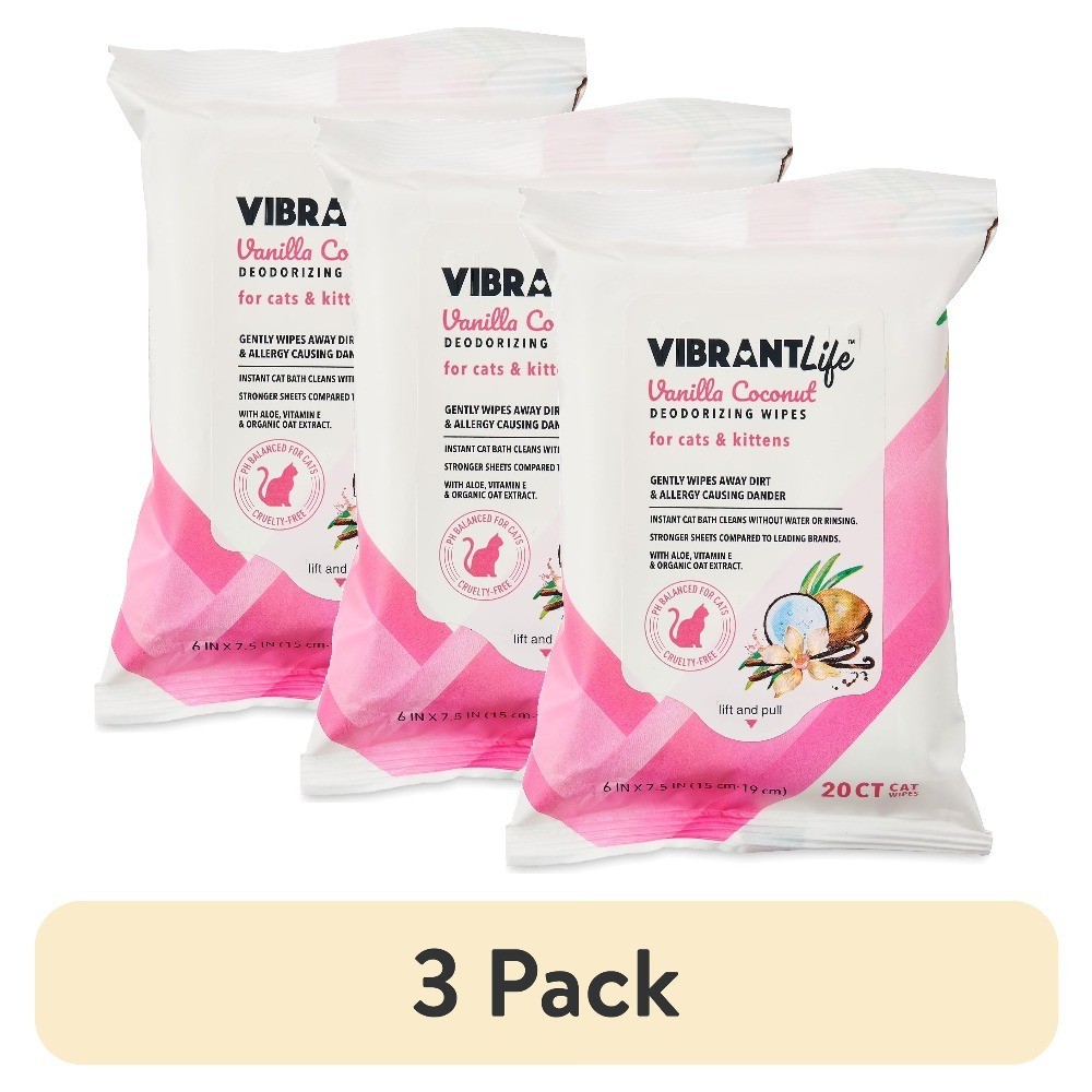 Vanilla Coconut Scented Deodorizing Wipes for Cats and Kittens 3 Pack 20 Count