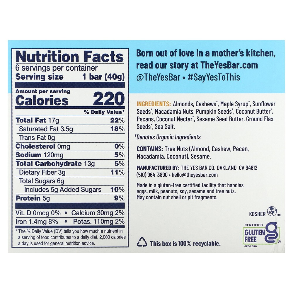 Snack Bar, Salted Maple Pecan, 6 Bars, 1.4 oz (40 g) Each