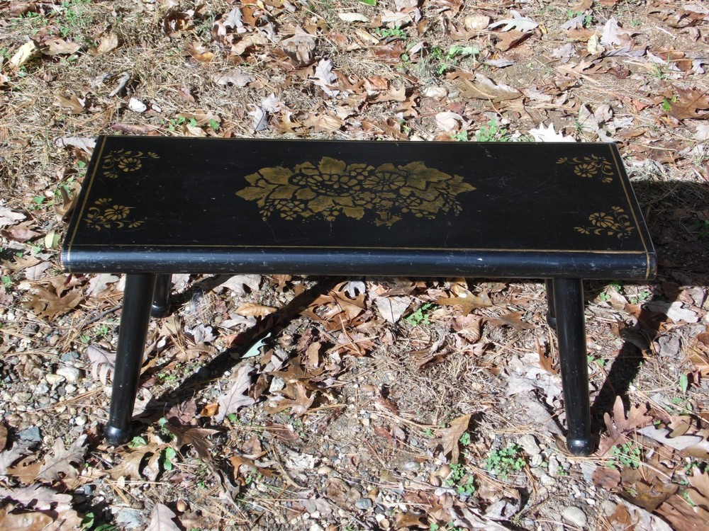 Vintage Solid Wood Step Stool Hand Painted Stenciled Folk Art Foot Stool